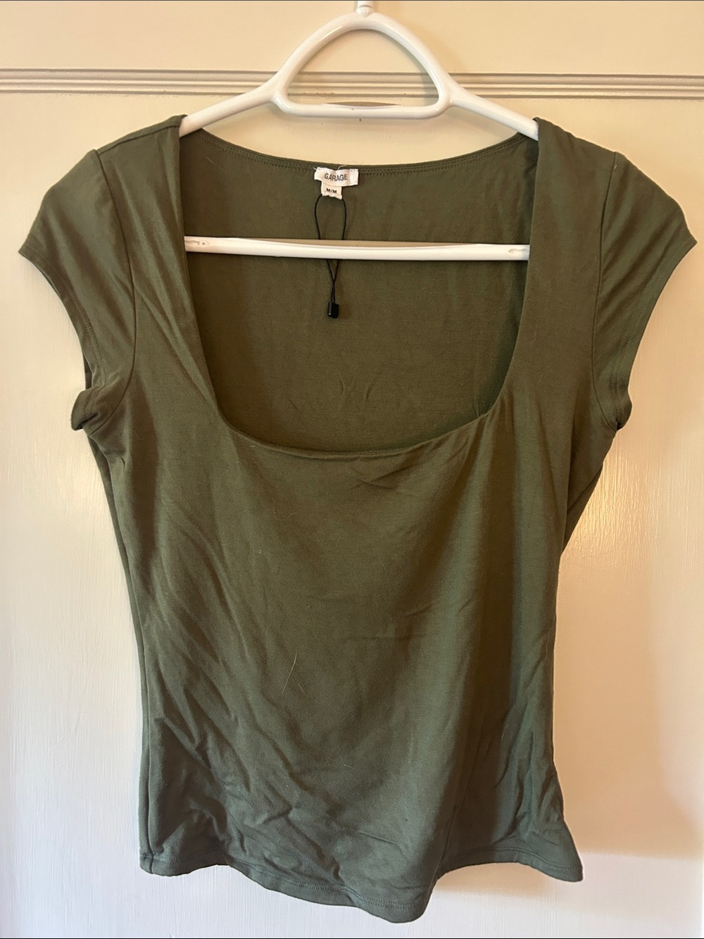Garage Olive Green Scoop Neck Short Sleeve Top